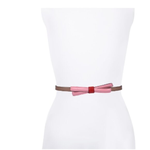 Kate Spade New York Colorblocked Leather Bow Belt XL - Bungalow Pink Red Nude